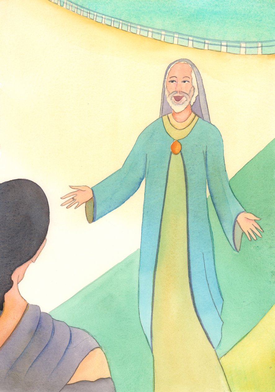 Gud Faderen ser på med uendelig vennlighet hver gang en person som har sviktet i dyd har omvendt seg, 2004 (w/c på papir) av Elizabeth Wang