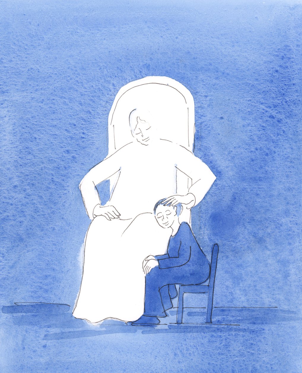 Gud Faderen viste meg, i bønn, at når jeg er tilgitt, glad og veldig nær ham i nestekjærlighetens bånd, er det som om jeg sitter ved hans føtter, i stillhet og fred, mens han stryker meg over håret., 2004 (m/ av Elizabeth Wang