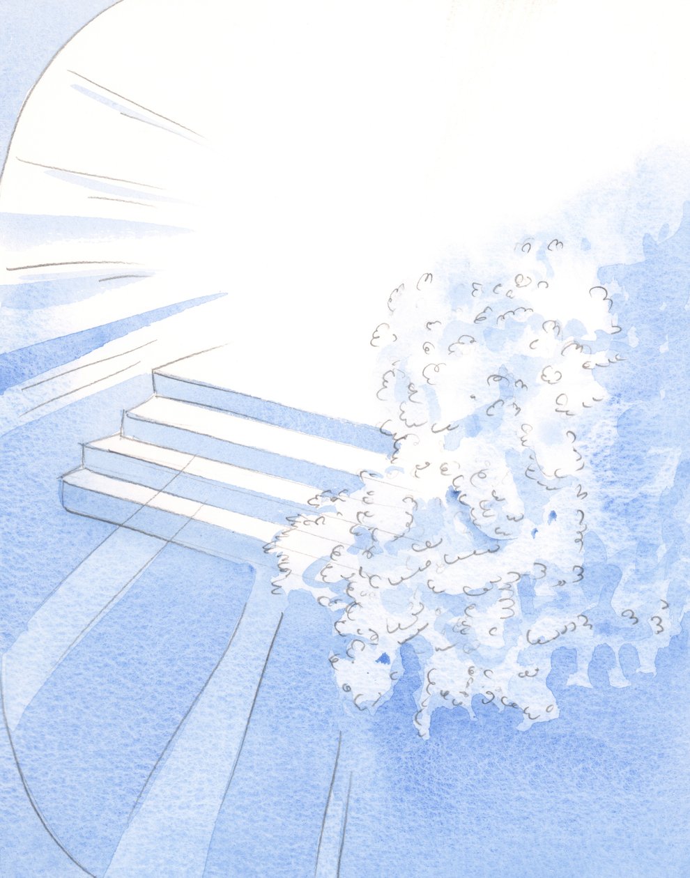Gud ønsket hans martyrdøde munker velkommen til de helliges selskap. Hvite blomster dekorerte inngangen til herligheten, 2002 (w/c på papir) av Elizabeth Wang