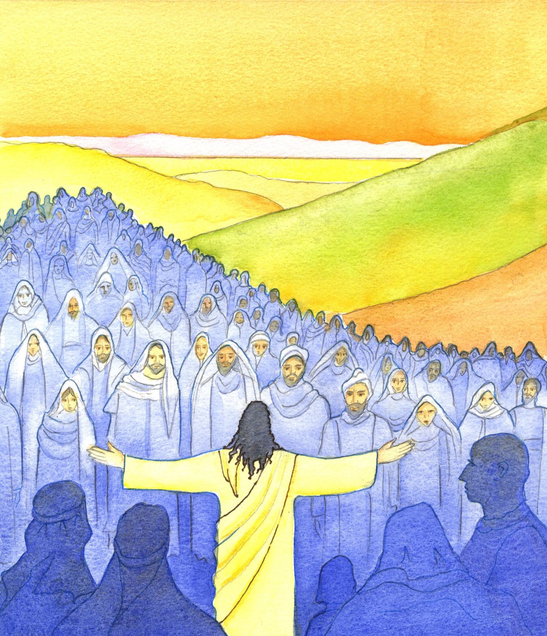 Great Crowds Followed Him, 2001 (w/c på papir) av Elizabeth Wang