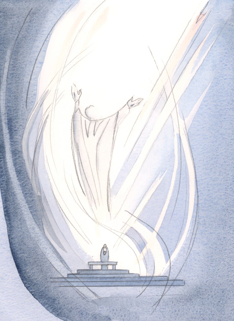 Han ledet meg til Faderen, i forbønn, med Den Hellige Ånd i et fellesskap av glede., 2000 (w/c på papir) av Elizabeth Wang