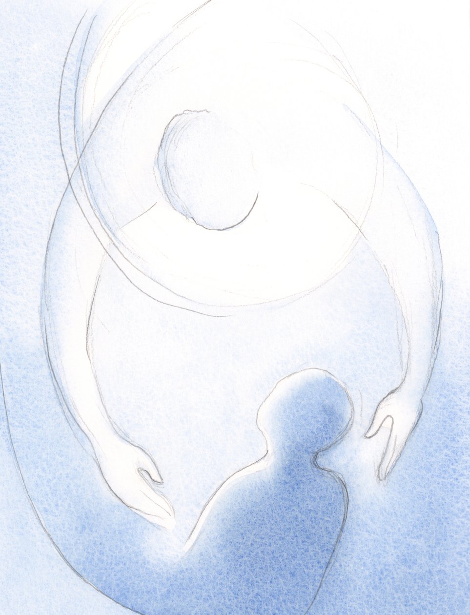 Hvor stor er Faderens kjærlighet til den angrende sjelen, når Gud omfavner sjelen i én rask, øm bevegelse av tilgivelse., 2001 (w/c på papir) av Elizabeth Wang