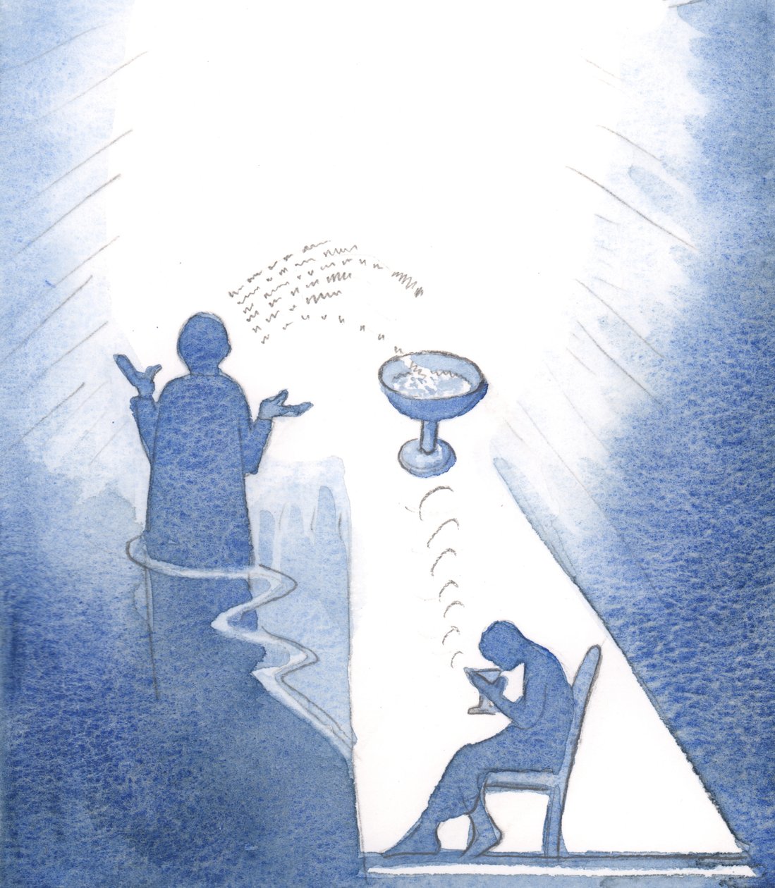 Jeg så at en enkelt "Hail Mary", ba for noens velferd, bringer øyeblikkelig forfriskning, selv om den ikke blir gjenkjent., 2000 (w/c på papir) av Elizabeth Wang