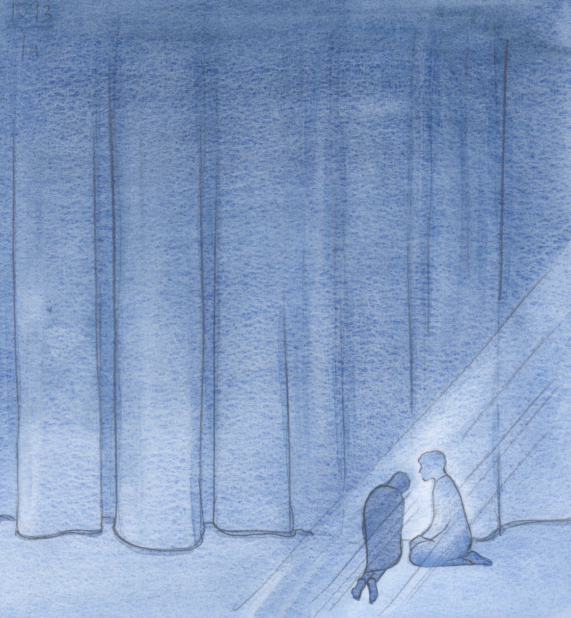 Jeg ble hjulpet og beroliget, der i mørket, av Kristi stille selskap på denne siden av sløret., 2001 (w/c på papir) av Elizabeth Wang