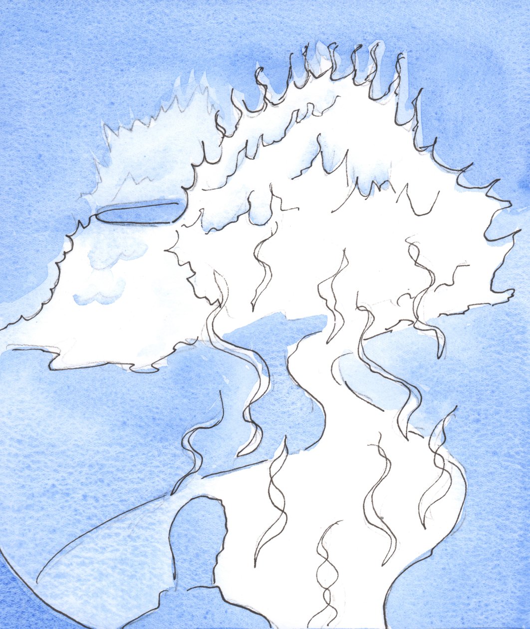 Jeg ble vist en representasjon av Guddommen: et fjell av ild, hvis topp beveget seg mot meg og berørte meg med guddommelig sødme, 2003 (w/c på papir) av Elizabeth Wang
