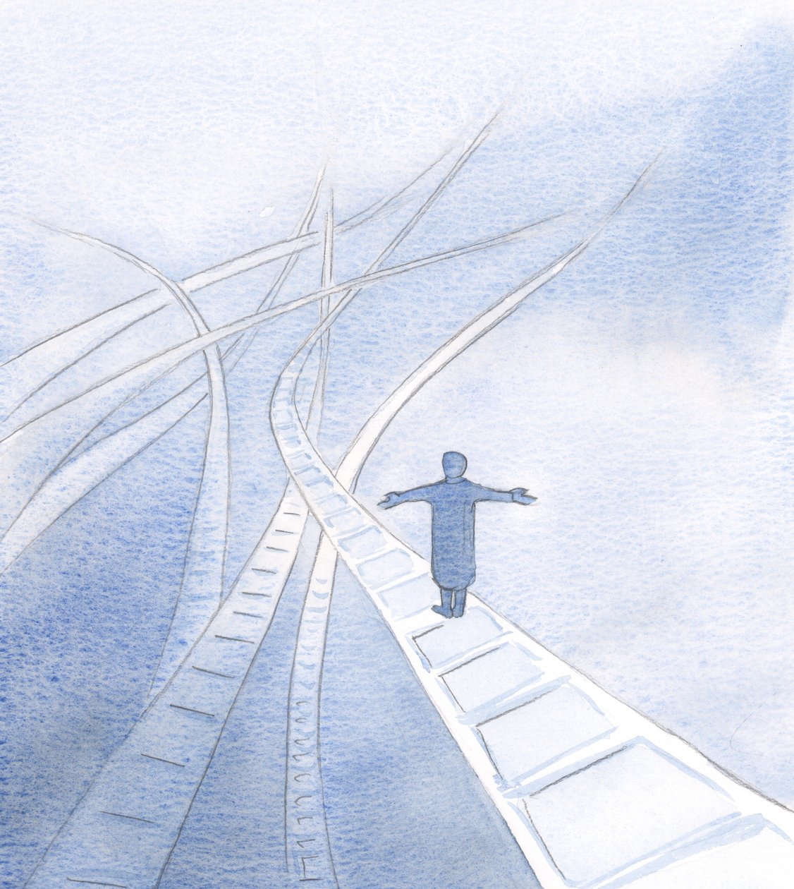 Jeg ble vist hvordan Jesus støtter meg, mens vi går mot den alltid tilstedeværende Far, langs merkelige og overraskende ruter, 2000 (w/c på papir) av Elizabeth Wang