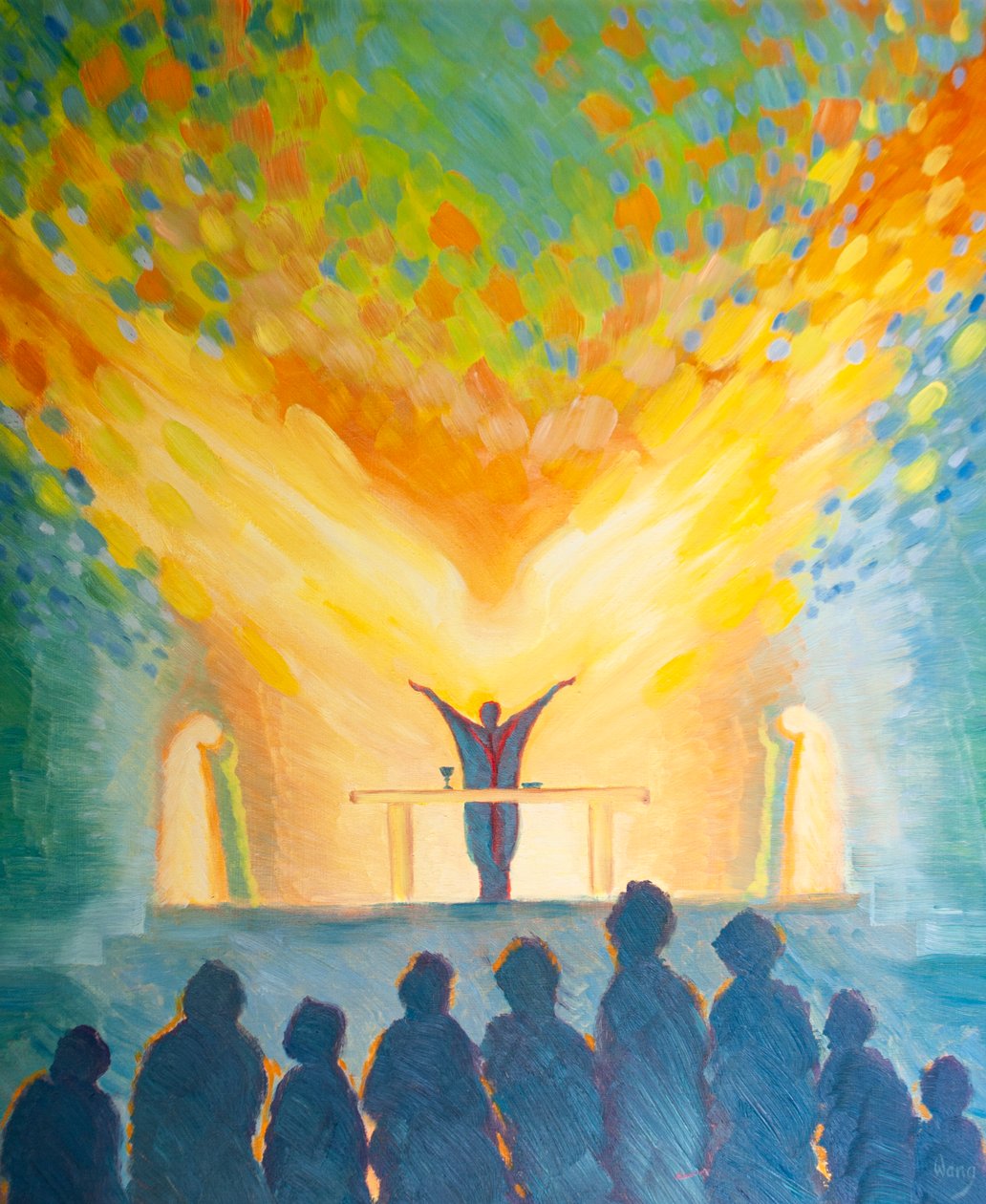 I den hellige liturgien, akkurat som i vår personlige bønn, stoler vi på Den Hellige Ånds kraft, 2000 (olje om bord) av Elizabeth Wang