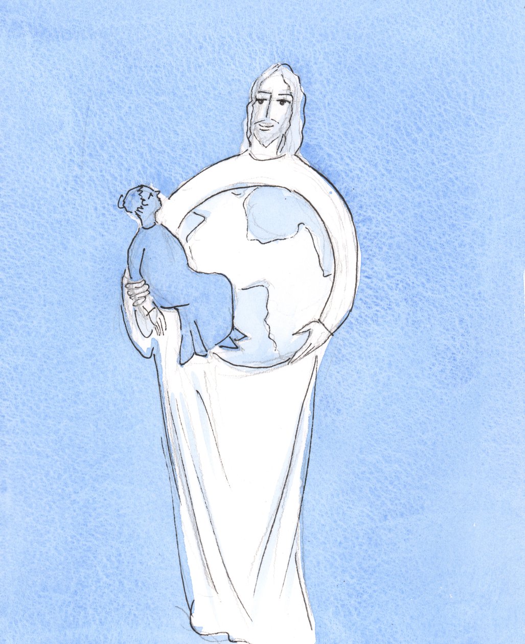 Det er Kristus som - med Faderen og Den Hellige Ånd - holder meg i eksistens, slik Han holder hele verden i eksistens, 2004 (w/c på papir) av Elizabeth Wang