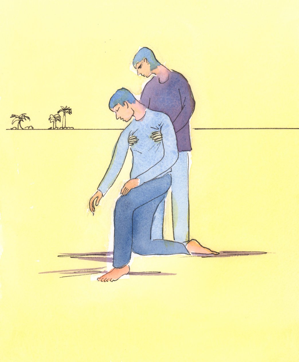 Det er ikke alltid nok å be for noen i trøbbel, 2004 (w/c på papir) av Elizabeth Wang