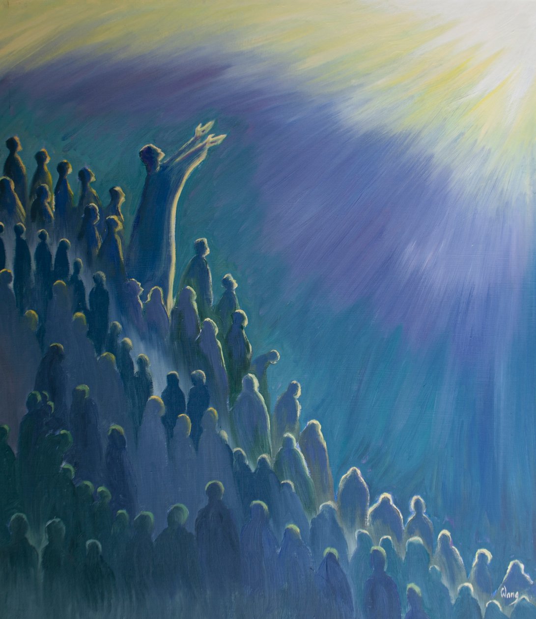 Det er gjennom Jesus, som går i forbønn for oss ved den hellige messe, at vår bønn stiger til Faderen, i Ånden, 2000 (olje om bord) av Elizabeth Wang