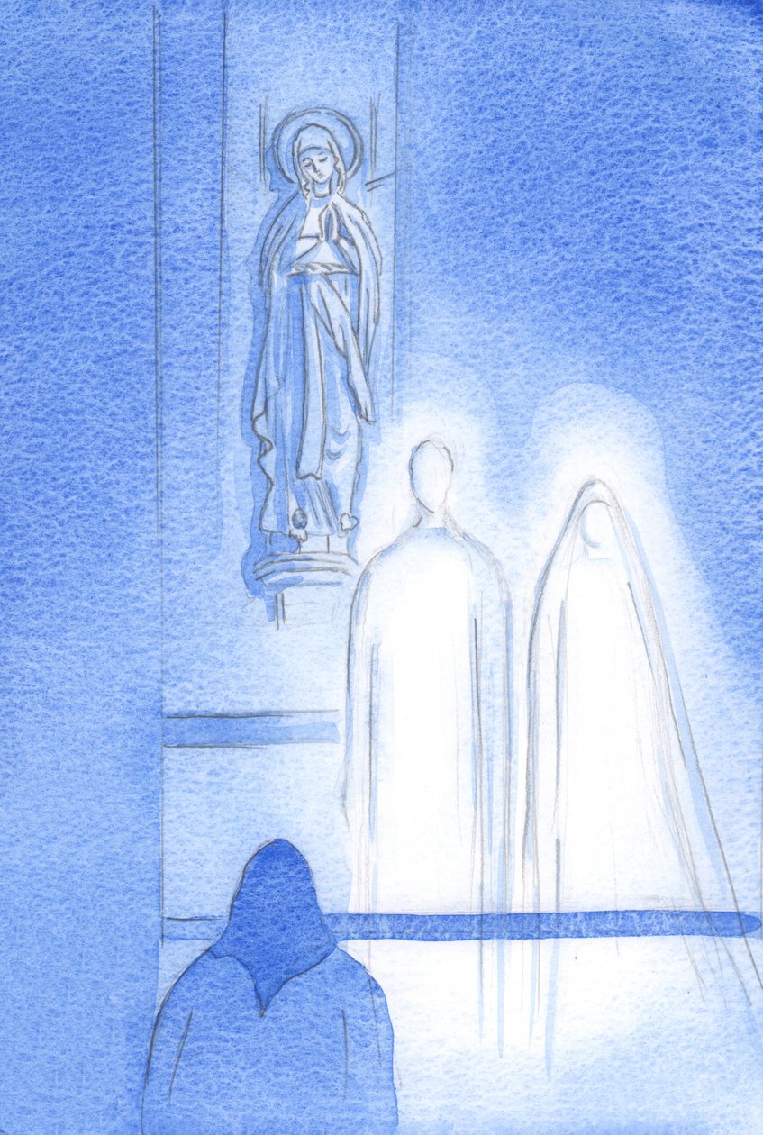 Det gledet Jesus å ta med sin mor Maria for å være sammen med ham i Lady Chapel, og vise meg hva jeg tror, 2002 (w/c på papir) av Elizabeth Wang