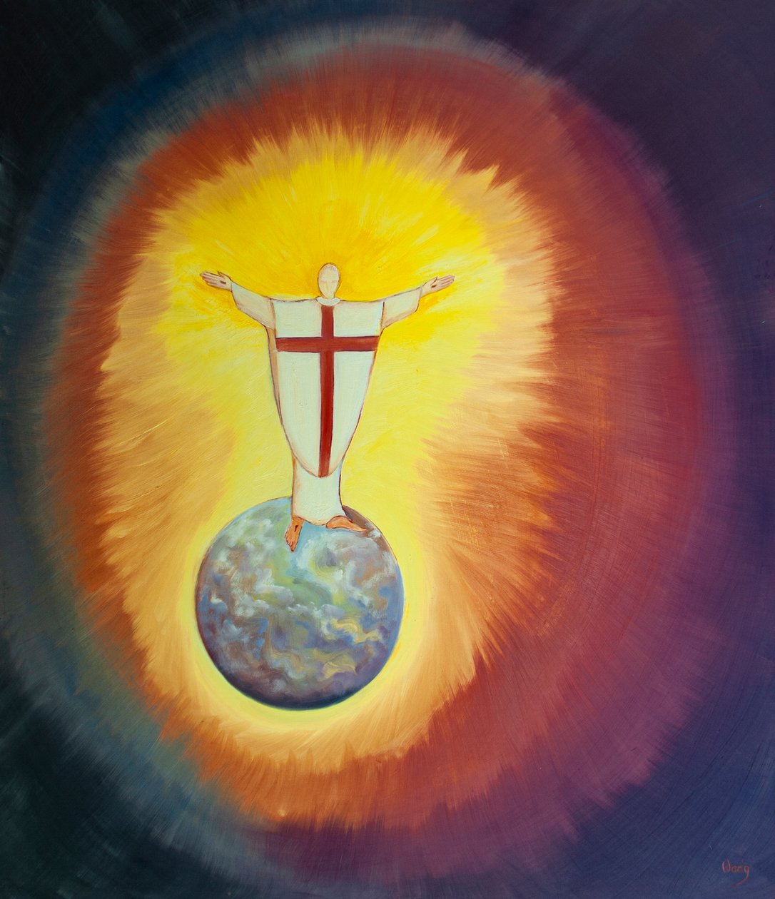 Jesus Kristus er vår yppersteprest som går i forbønn for oss til Faderen ved hver messe, 2000 (olje om bord) av Elizabeth Wang