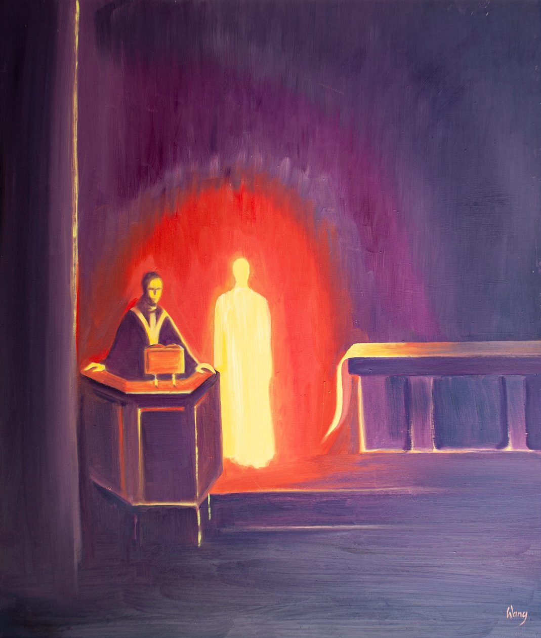 Jesus Kristus er tilstede hos oss når Skriften leses, 2000 (olje om bord) av Elizabeth Wang