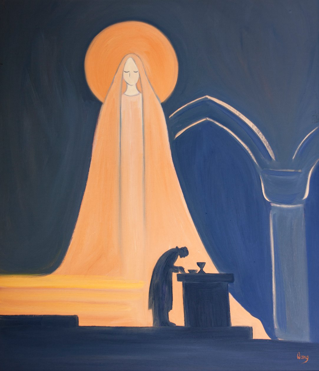 Jesus er virkelig Marias Sønn; alt han har, i sin hellige menneskelighet, kommer fra Hans hellige mor, 2000 (olje om bord) av Elizabeth Wang