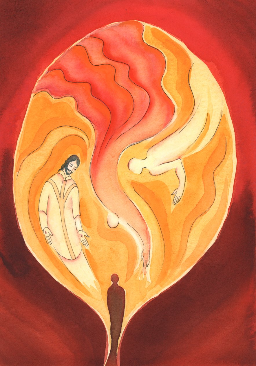 Jesus vår yppersteprest, gjennom Den Hellige Ånd, drar oss inn i Faderens kjærlighet, 2003 (w/c på papir) av Elizabeth Wang