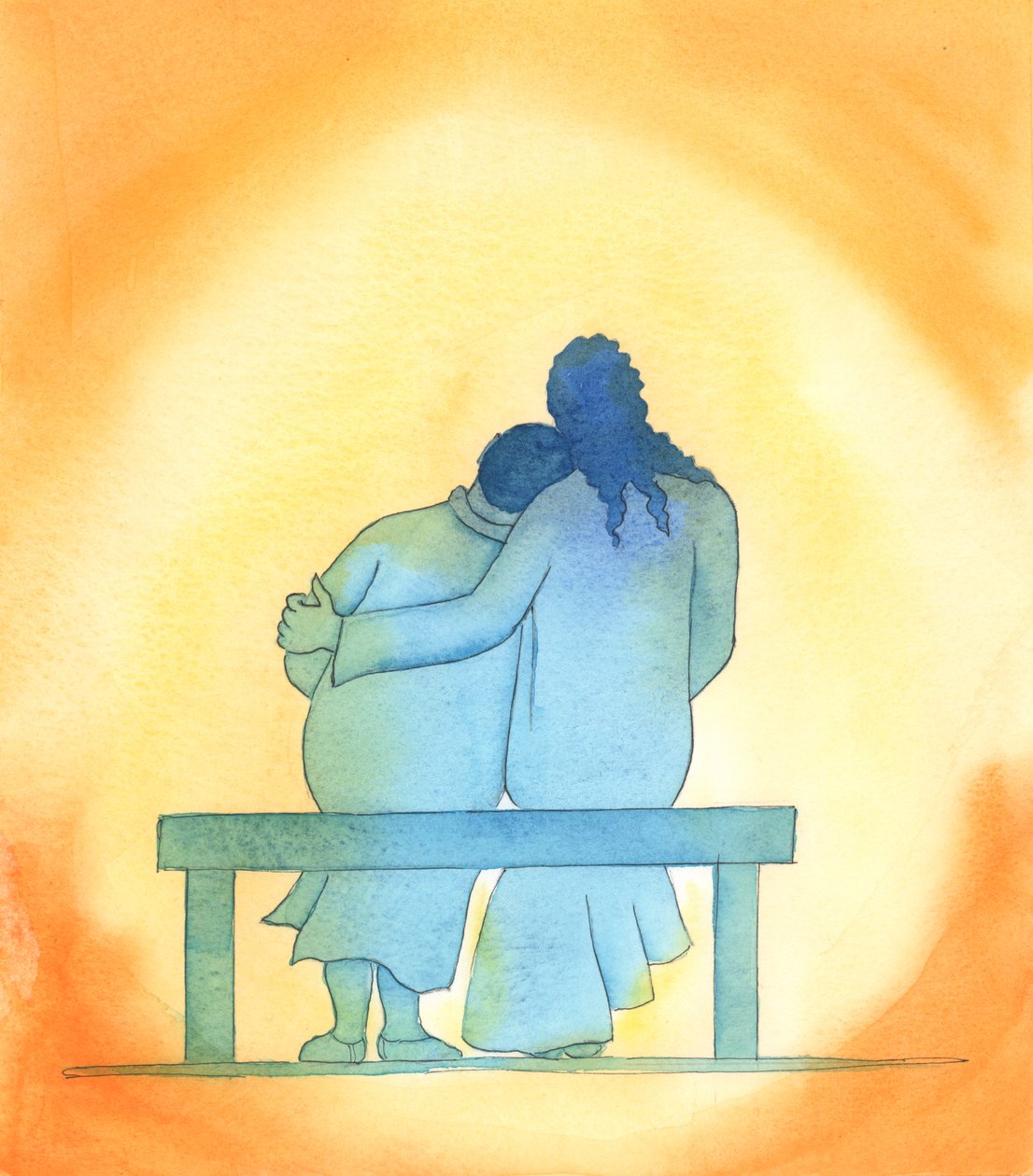 Jesu kjærlighet er personlig, øm og uforanderlig; han er alltid tilstede med oss, spesielt i det hellige sakramentet, og trøster oss med sitt nærvær., 2003 (w/c på papir) av Elizabeth Wang