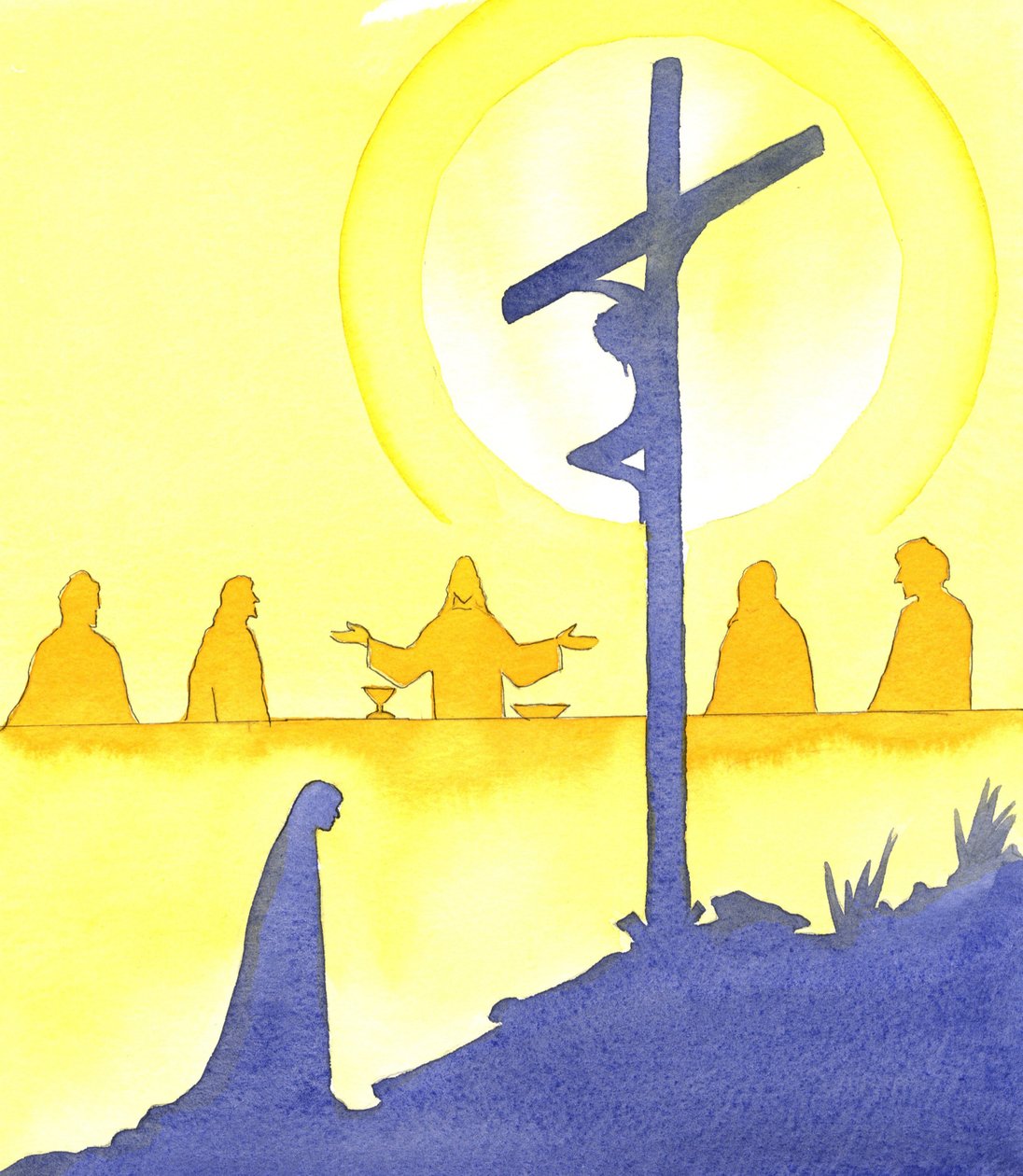 Kvelden før han døde, innstiftet Jesus den hellige eukaristien, ved det siste måltid, 2001 (w/c på papir) av Elizabeth Wang