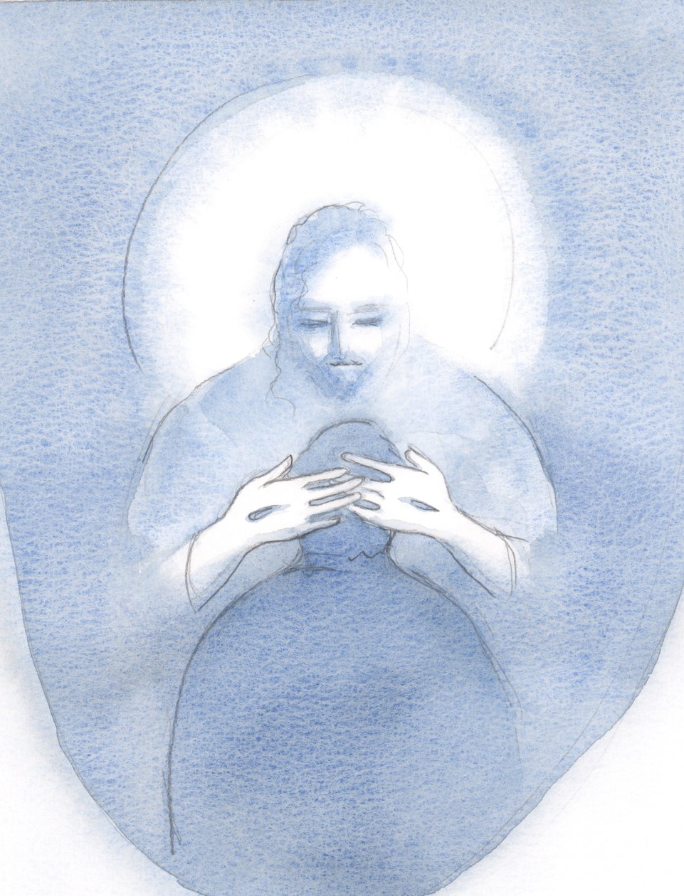 En gang, da jeg ba om hjelp, kom Kristus til sjelen min og ga meg sin fred, 2000 (w/c på papir) av Elizabeth Wang