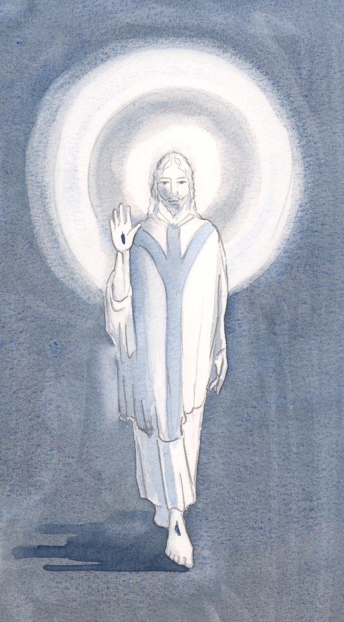En dag, ved den hellige messe, så jeg Jesus stå blant oss, 2000 (w/c på papir) av Elizabeth Wang