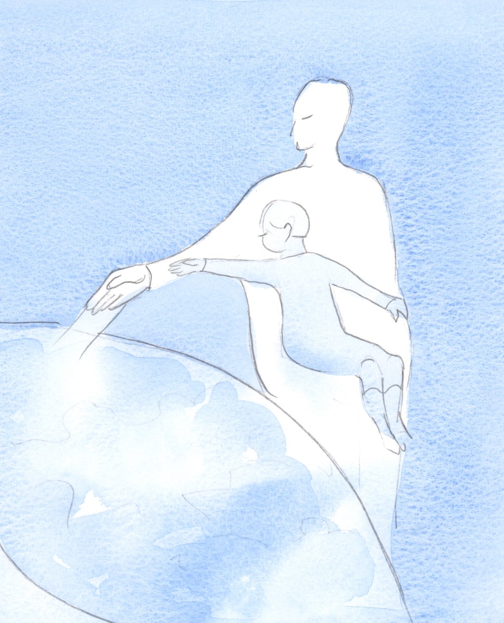 En som ber i Kristi navn er som et barn som holdes nært av sin himmelske Far, som lar henne bevege sin arm - for å hjelpe og helbrede andre, 2002 (w/c på papir) av Elizabeth Wang