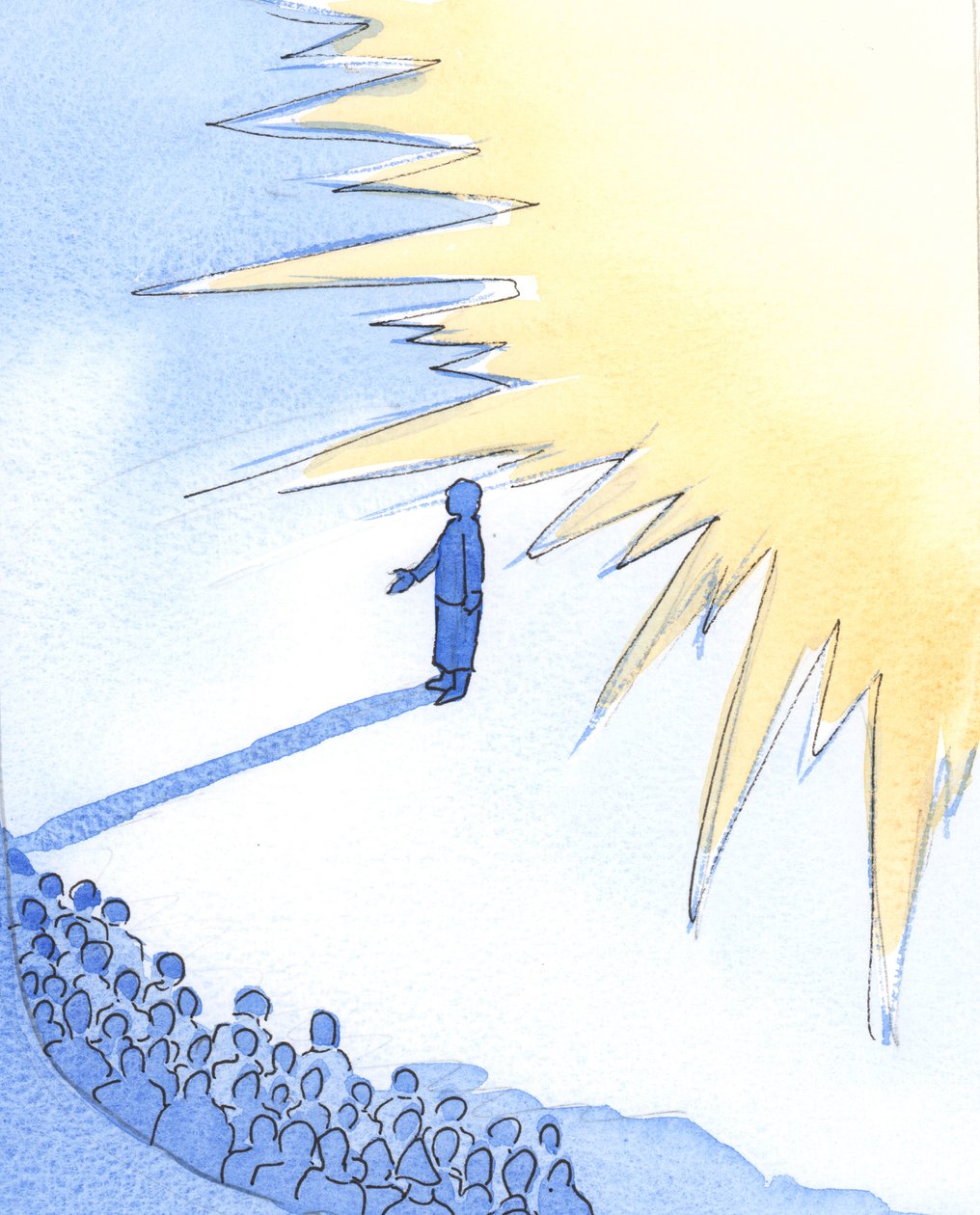 En som står veldig nær Kristus, er "glansert" av hans herlighet, selv om hun alene er liten, svak og ubetydelig, 2002 (w/c på papir) av Elizabeth Wang