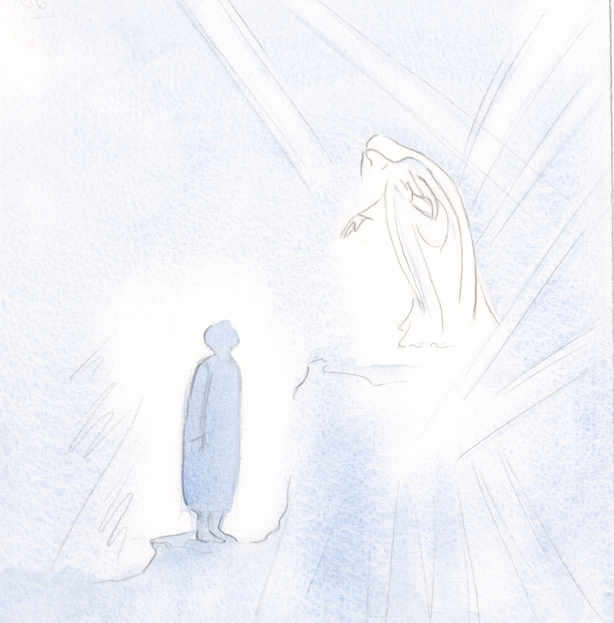 Vår velsignede frue er langt over oss i nåde og hellighet, men vi må ikke være redde for å nærme oss henne., 2001 (w/c på papir) av Elizabeth Wang