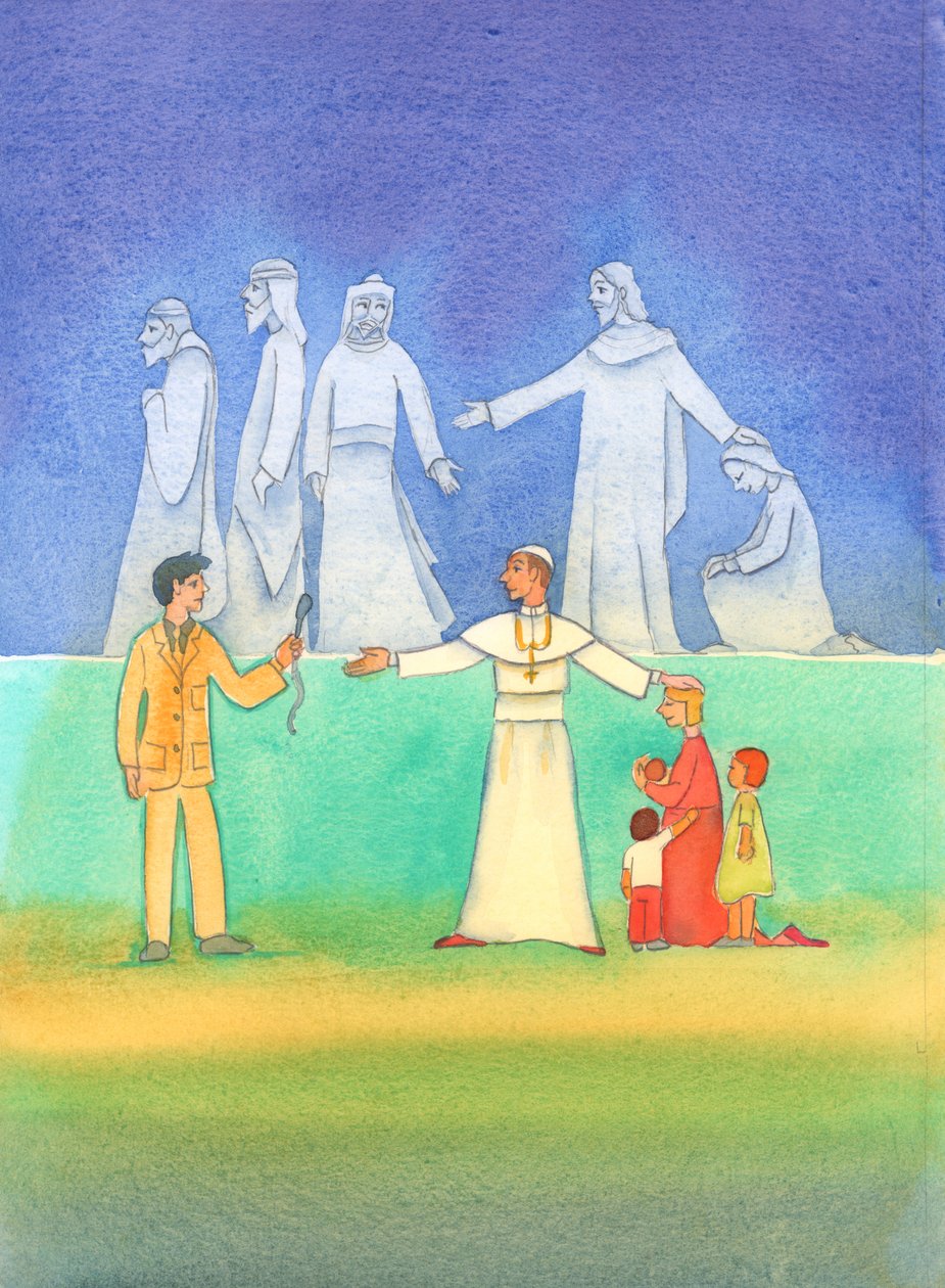 Nylige paver, som deres forgjengere, snakker sannheten om moral, 2006 (w/c på papir) av Elizabeth Wang