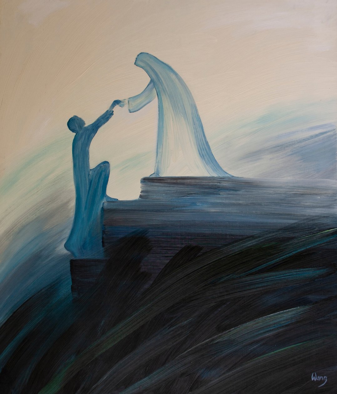 Den salige jomfru Maria, vår mor, ber kontinuerlig for oss og hjelper de vi overlater til hennes omsorg, inkludert de hellige sjeler, 2001 (olje om bord) av Elizabeth Wang