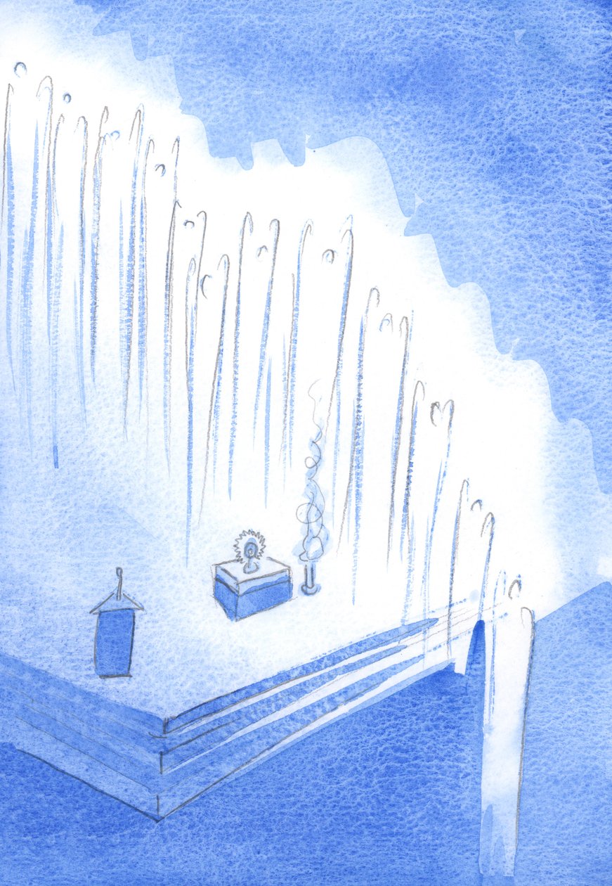 De hellige englene dannet en æresvakt fra kirkens høyder - i stille tilbedelse av Kristus, på Exposition, 2002 (w/c på papir) av Elizabeth Wang