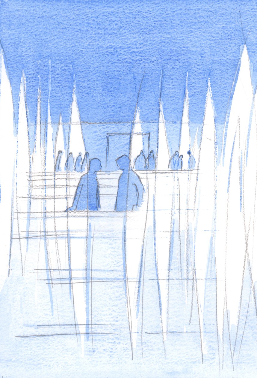 De hellige englene vokter Kirken, alltid; de er alle ærbødige, blant dem som uforsiktig forstyrrer dem med høy skravling, 2002 (w/c på papir) av Elizabeth Wang