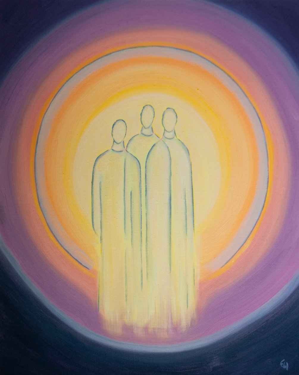 Den hellige treenighet, én gud, tre personer, lever i den kristnes sjel i blendende prakt, 2002 (olje om bord) av Elizabeth Wang