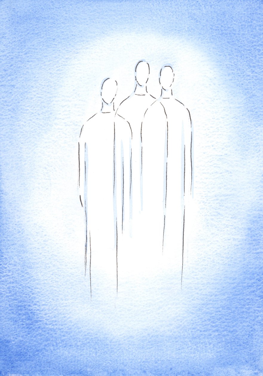 Den hellige treenighet, én gud, tre personer, lever i den kristnes sjel i blendende prakt, 2002 (w/c på papir) av Elizabeth Wang