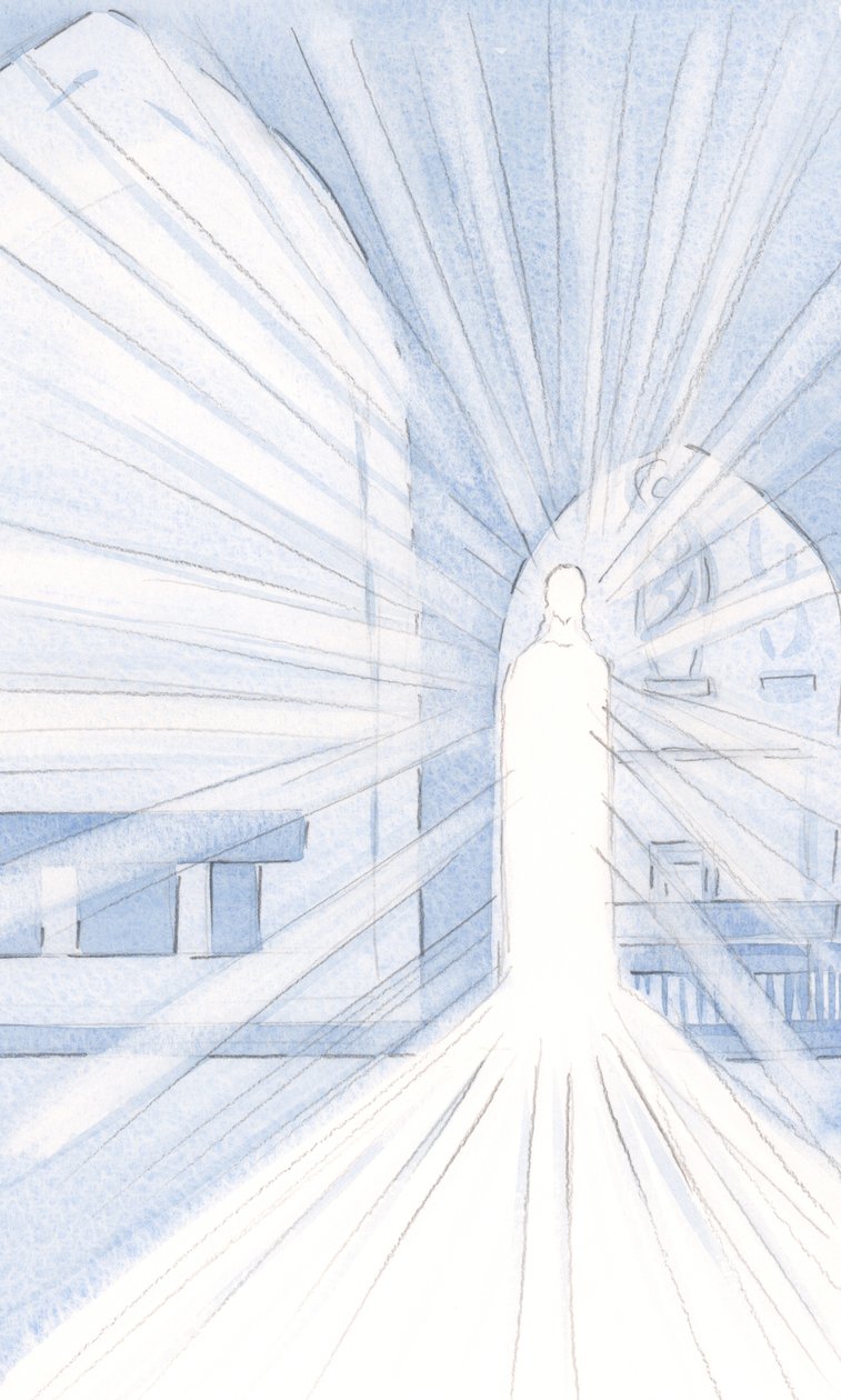 Kristi lys i det hellige sakramentet utstråler sin utstråling i vår kirke og over hele verden, 2000 (w/c på papir) av Elizabeth Wang