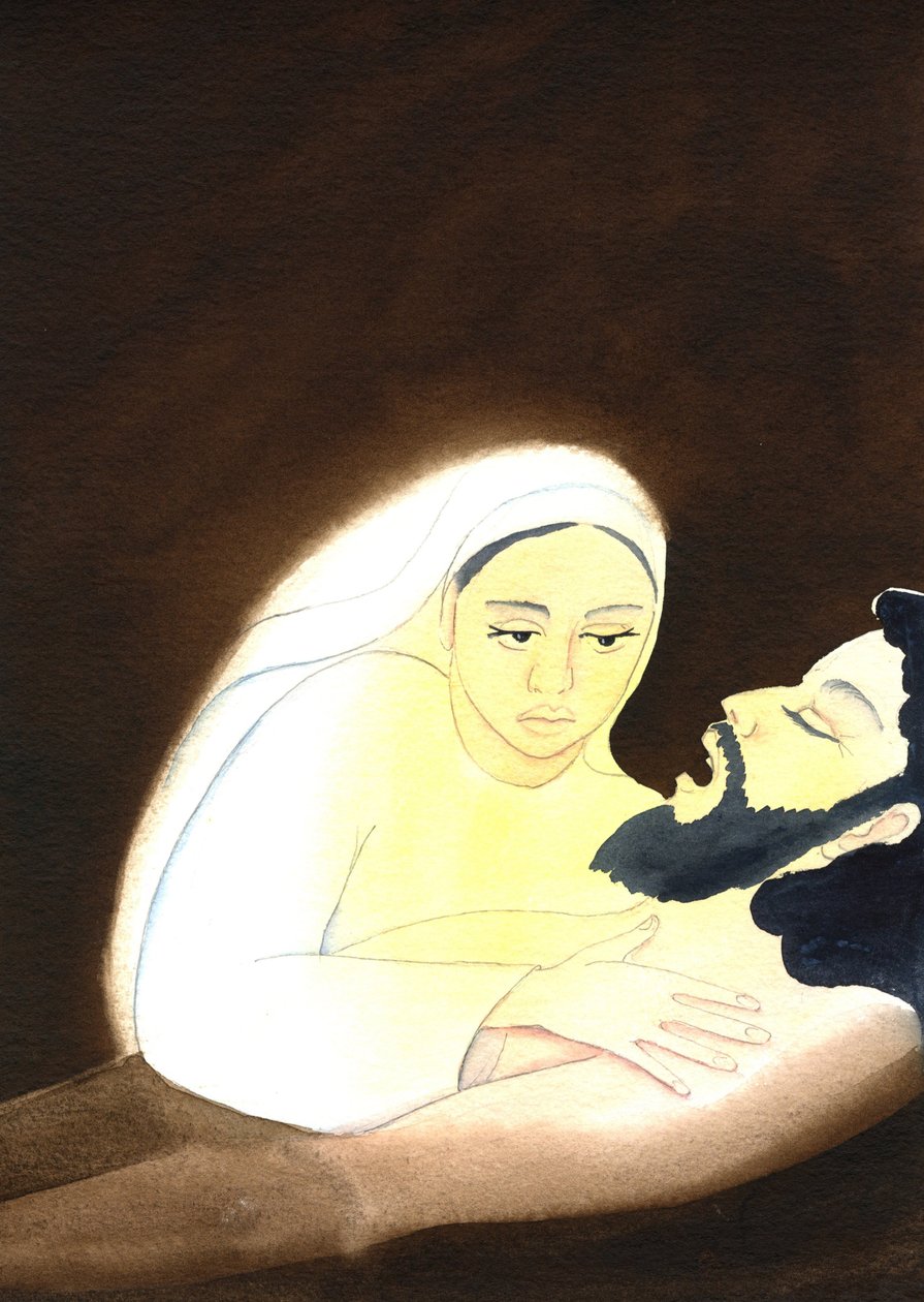 The Pieta, 2001 (w/c på papir) av Elizabeth Wang