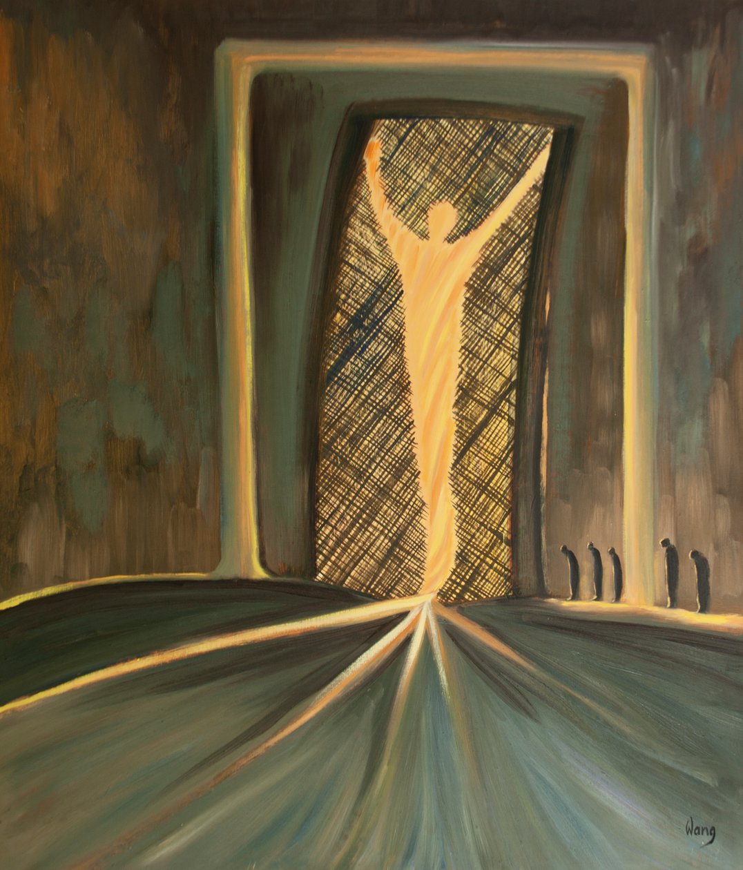 Jesu offer har skapt en levende åpning gjennom forhenget til Det Aller Helligste, til Guds lys, slik at vi kan komme inn i Himmelen, 2000 (olje om bord) av Elizabeth Wang