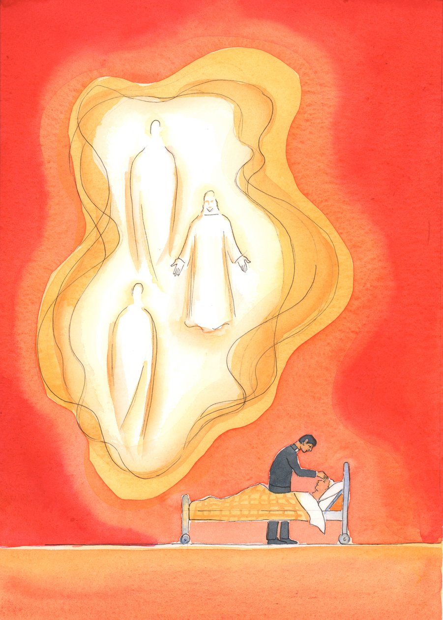 Velsignelsene gitt i de sykes sakrament er gaver fra den hellige treenighet, som gir en fornyet del i livet til den hellige treenighet, med tilgivelse, fred og mange andre gaver., 2004 (w/c) av Elizabeth Wang