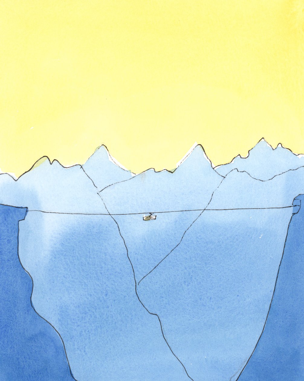 Reisen fra liv til død er som å være på en taubane mellom to fjell, 2004 (w/c på papir) av Elizabeth Wang