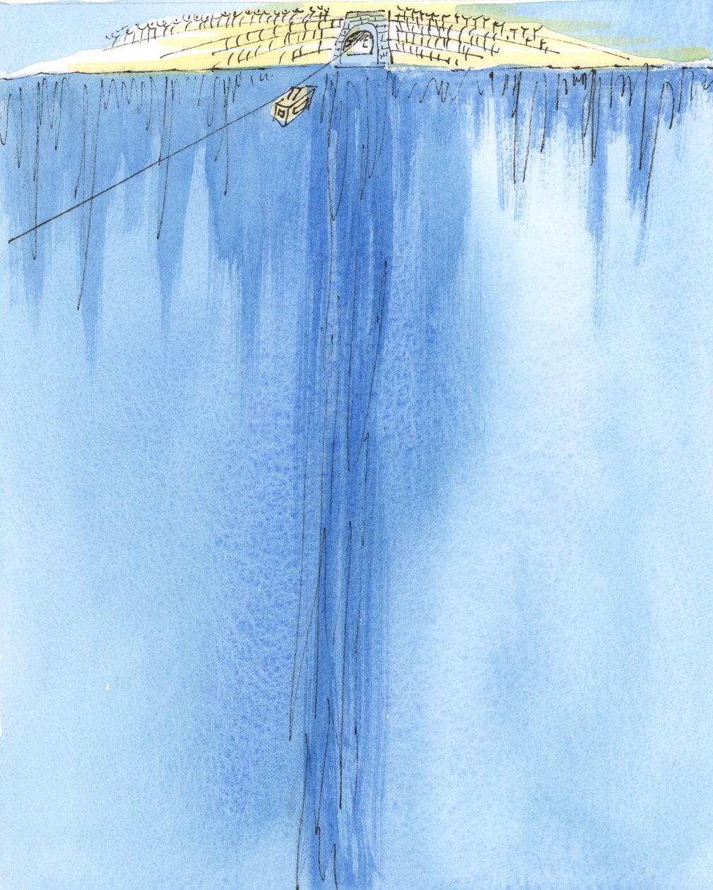 Reisen fra liv til død er som å være på en taubane mellom to fjell, 2004 (w/c på papir) av Elizabeth Wang