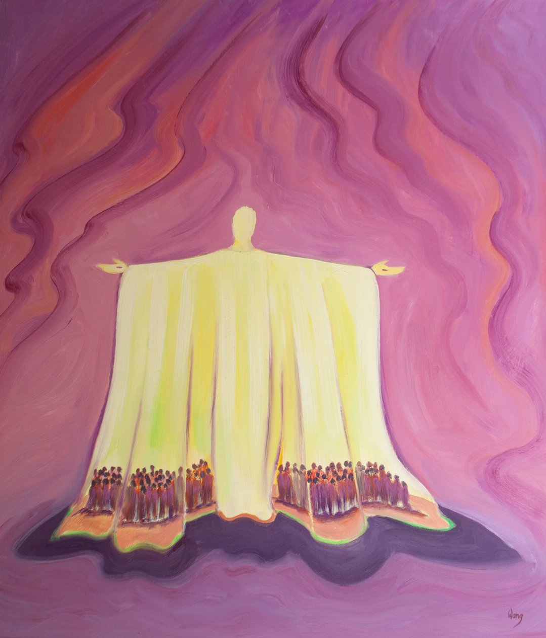 Jesu bønn i messen er som et telt som gir ly og beskytter oss i ørkenen av daglige kamper og fristelser, 2001 (olje om bord) av Elizabeth Wang