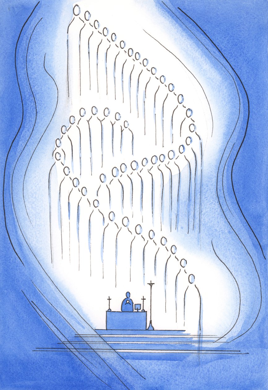 De hellige er til stede hos oss i helligdommen, 2001 (w/c på papir) av Elizabeth Wang