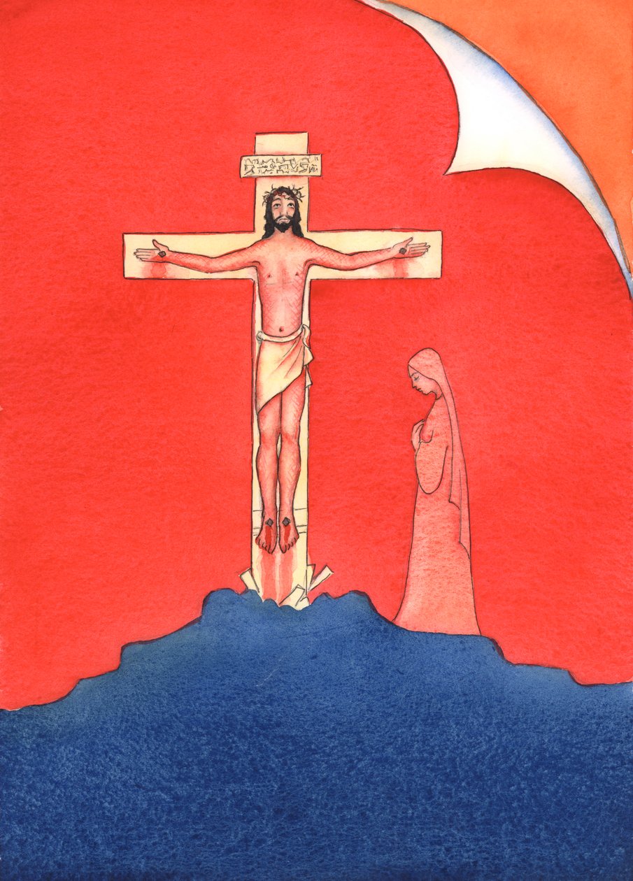 De Kristi venner i dag som ikke bryr seg om å gå til messe, oppfører seg som Kristi venner for lenge siden, som stakk av da Kristus ble arrestert og korsfestet., 2004 (w/c på papir) av Elizabeth Wang
