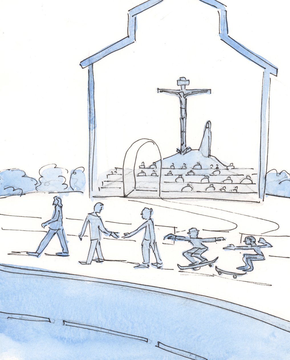De som ikke bryr seg om å gå til messe er skyldige i mer enn bare latskap, i Guds øyne, 2004 (w/c på papir) av Elizabeth Wang