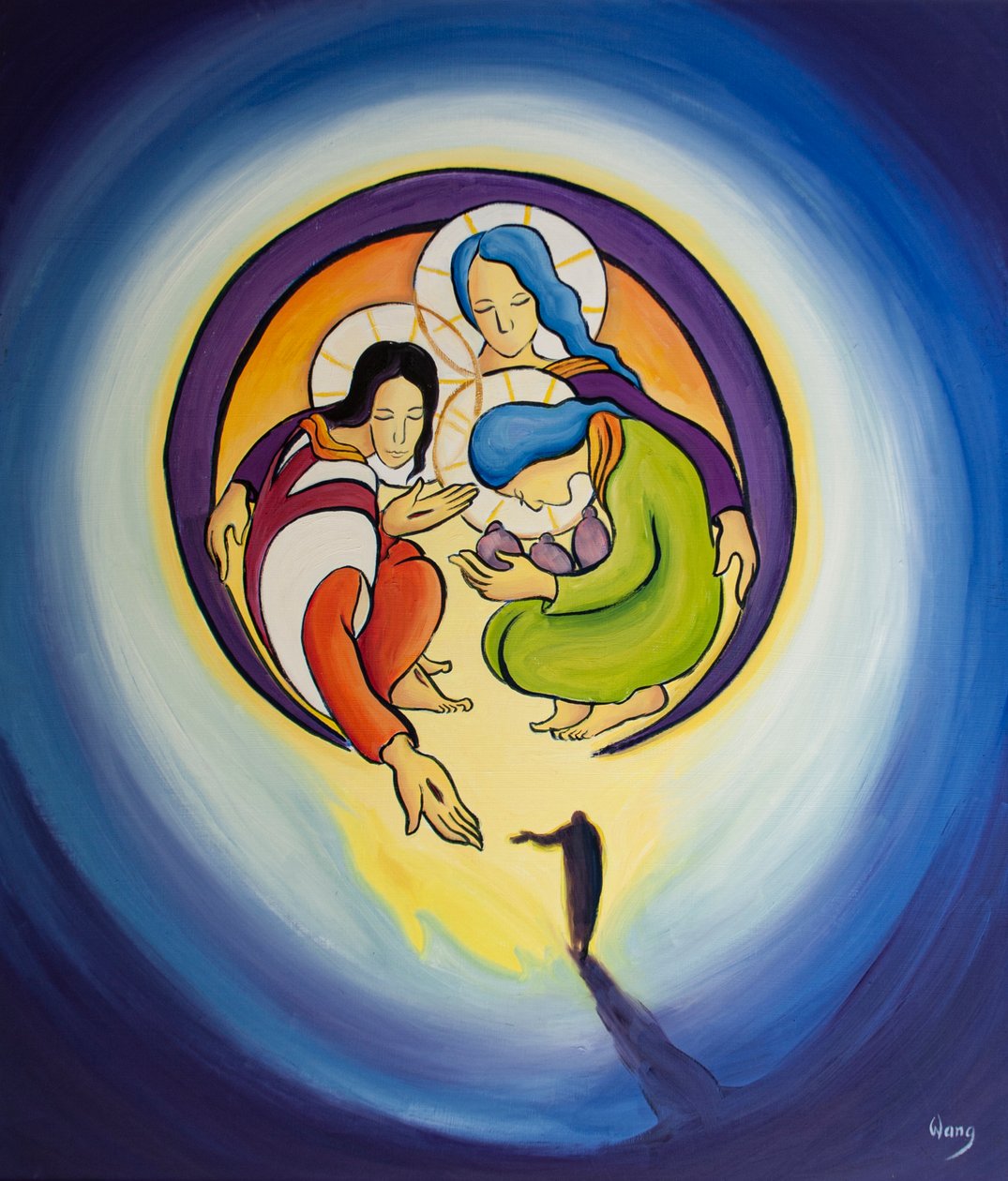 Gjennom omvendelse og tro på Kristus lar vi ham trekke oss inn i hjertet av den hellige treenighet, 2001 (olje om bord) av Elizabeth Wang