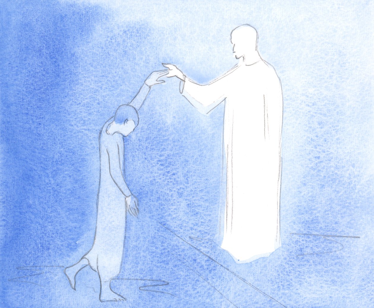 Å tillate seg selv å bli ledet av Kristus, av Hans Ånd, er å være som en danser som stoler på at partneren hennes skal veilede henne hver eneste bevegelse, 2001 (w/c på papir) av Elizabeth Wang