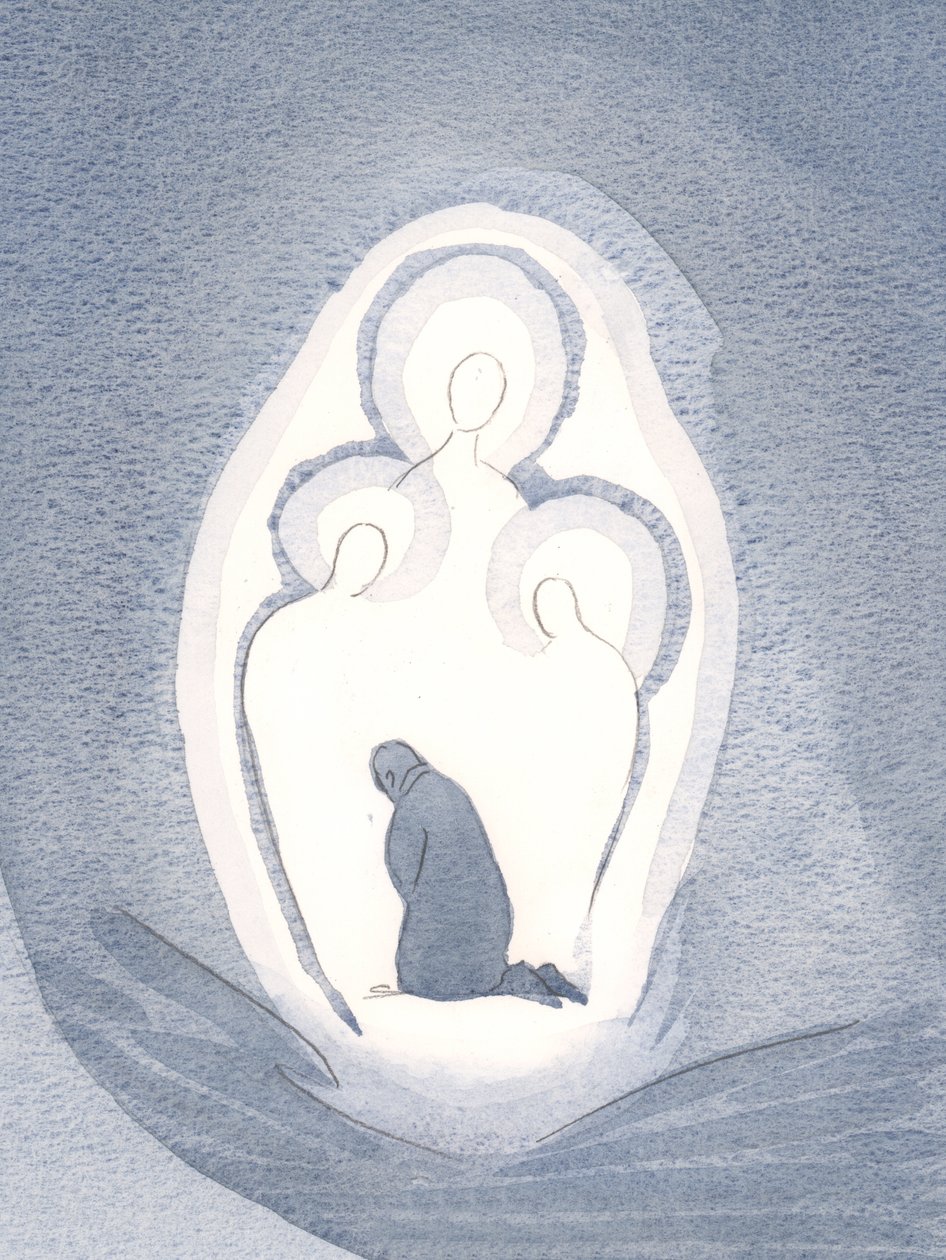 Vi elsker og forguder de tre guddommelige personene i sjelen vår, når vi lever i en tilstand av nåde, 2000 (w/c på papir) av Elizabeth Wang