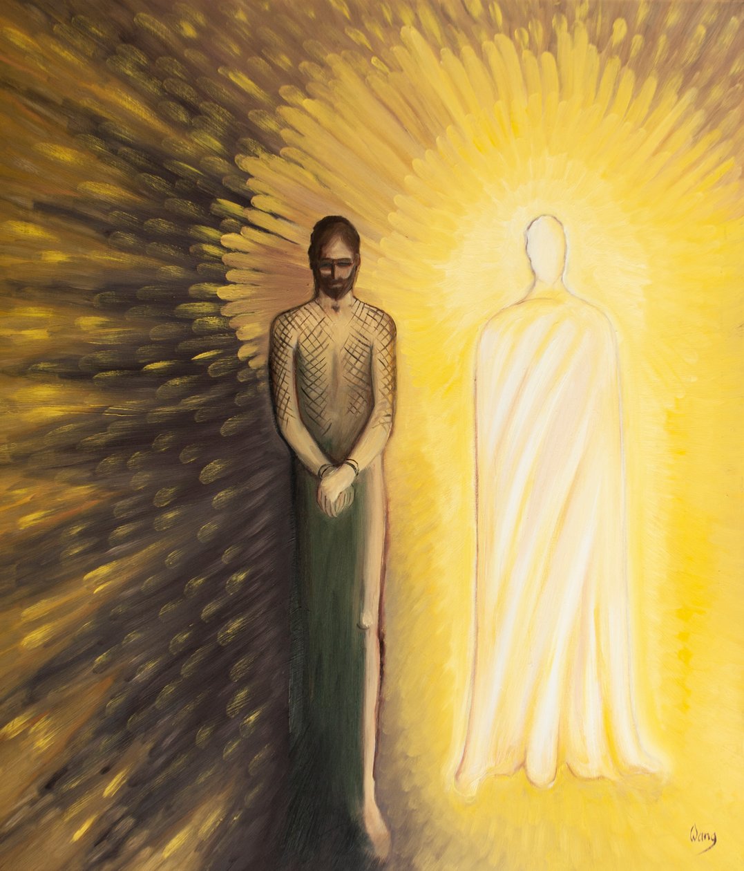 Vi bør huske på to bilder av Kristus: av Kristus såret og Kristus triumferende, 2001 (olje om bord) av Elizabeth Wang