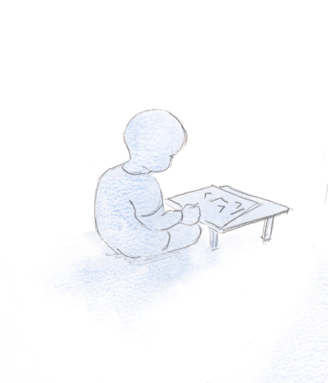 Sammenlignet med sannheten i seg selv, er alle mine anstrengelser for å dele Guds sannhet som noen få klønete merker laget av et barn., 2000 (w/c på papir) av Elizabeth Wang