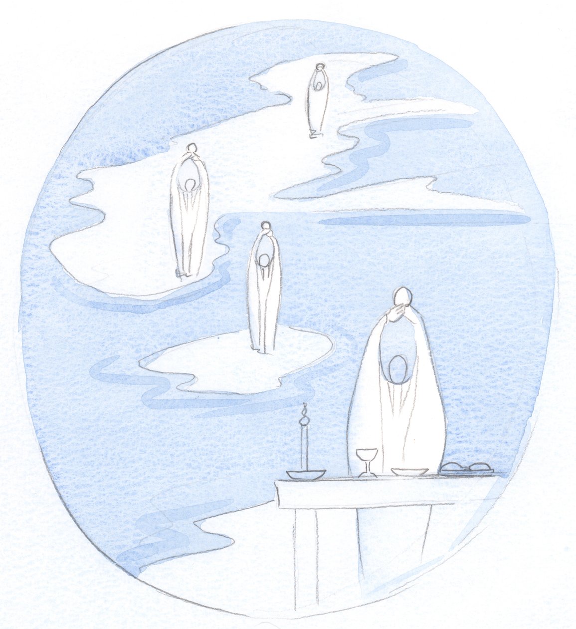 Hvor enn en katolsk prest ofrer det hellige messeoffer, er det Jesus Kristus, tilstede med sitt folk, 2000 (w/c på papir) av Elizabeth Wang