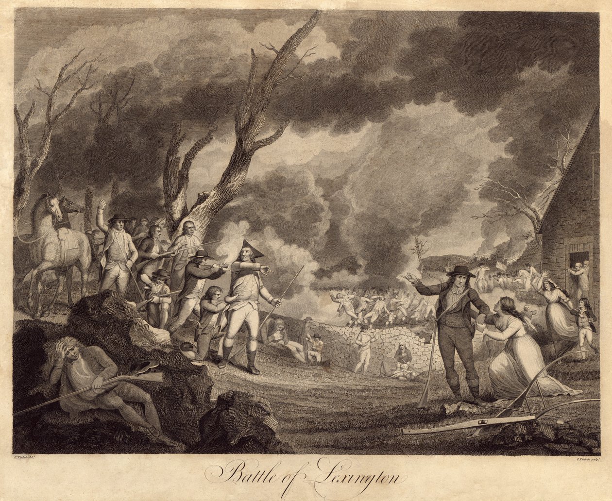 Slaget ved Lexington, gravert av Cornelius Tiebout (1768-1835) av Elkanah Tisdale