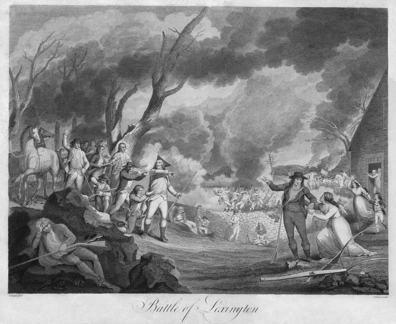 Slaget ved Lexington, gravert av Cornelius Tiebout (1768-1835) (gravering) av Elkanah (after) Tisdale